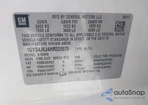 2017 Cadillac Escalade Esv Premium Luxury from USA, damaged, VIN 1GYS4JKJ4HR320979